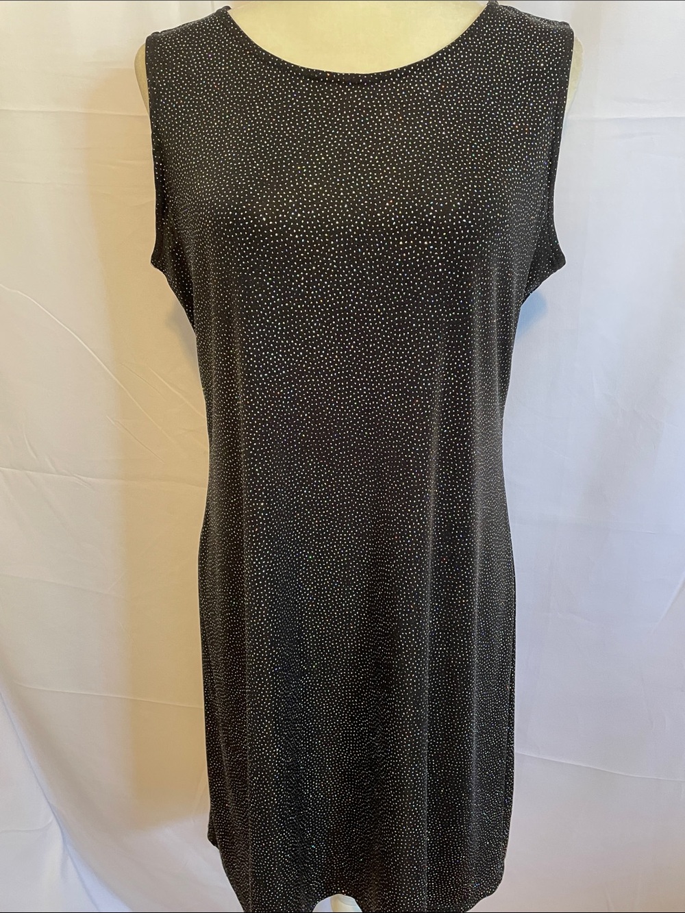 Sleeveless Black Midi Dress with Micro Dot Print